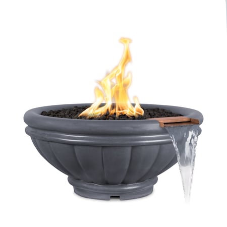 The Outdoor Plus 24 Round Roma Fire & Water Bowl, GFRC Concrete, Gray, Low Voltage Electronic Ignition, Liquid Propane OPT-ROMFW24E12V-GRY-LP